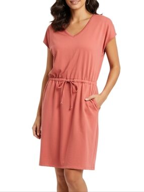 Casual V-Neck Drawstring Midi Dress in Rose Rust